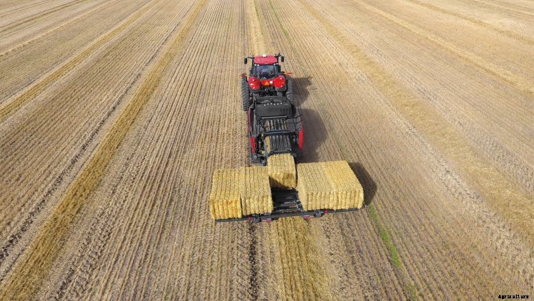 Case IH large square bale accumulator in the field